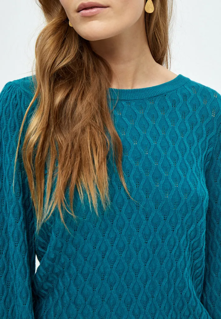 Rosalia Puff Sleeve Knit Pullover - Ocean Depths