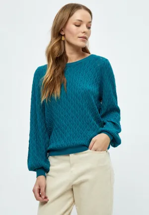 Rosalia Puff Sleeve Knit Pullover - Ocean Depths