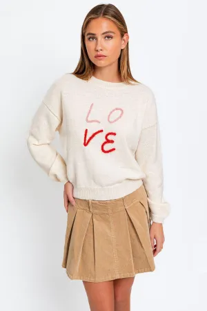 Round Neck "LOVE" Embroidered Pullover Knit Sweater