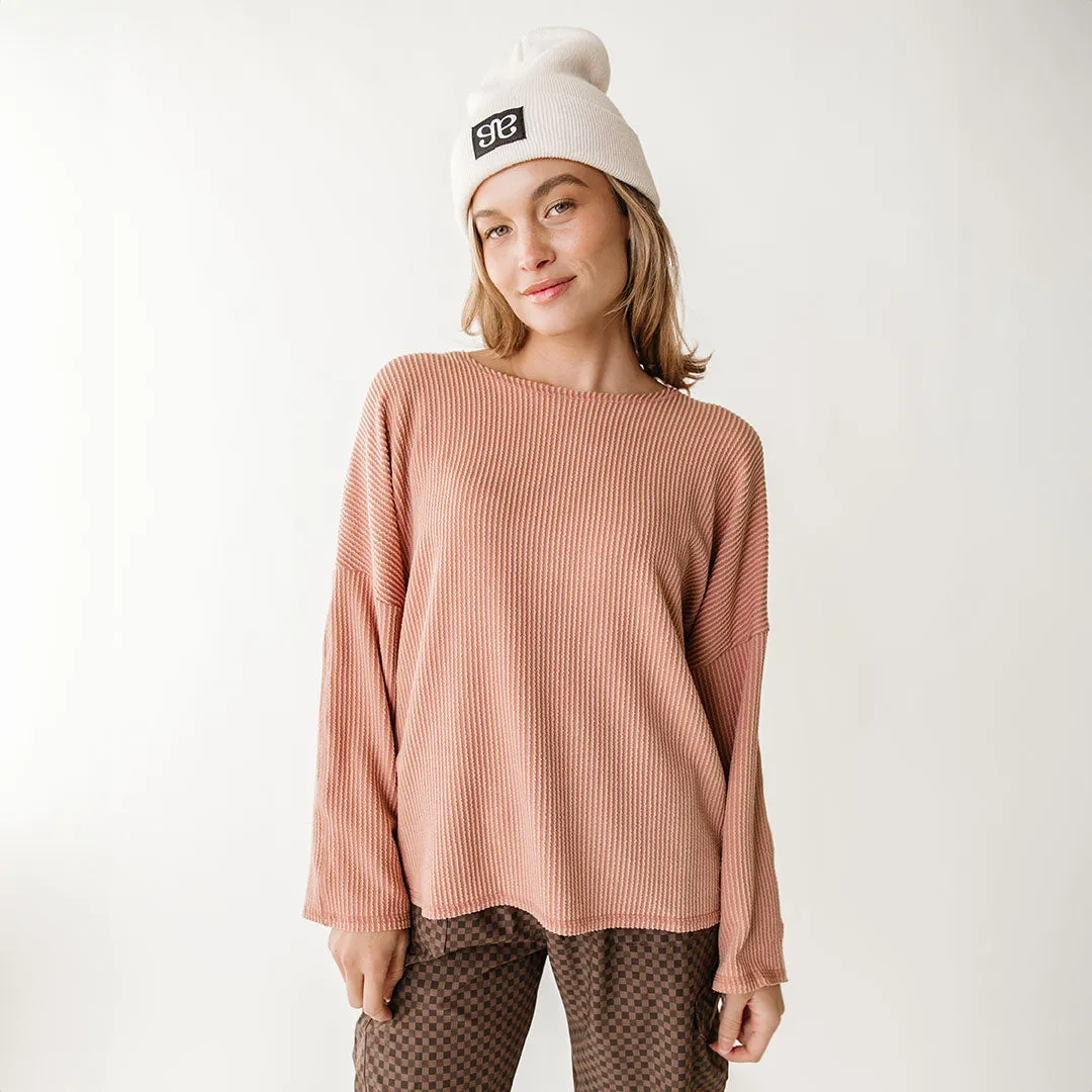 Sabrina Ribbed Pullover, Dusty Rose