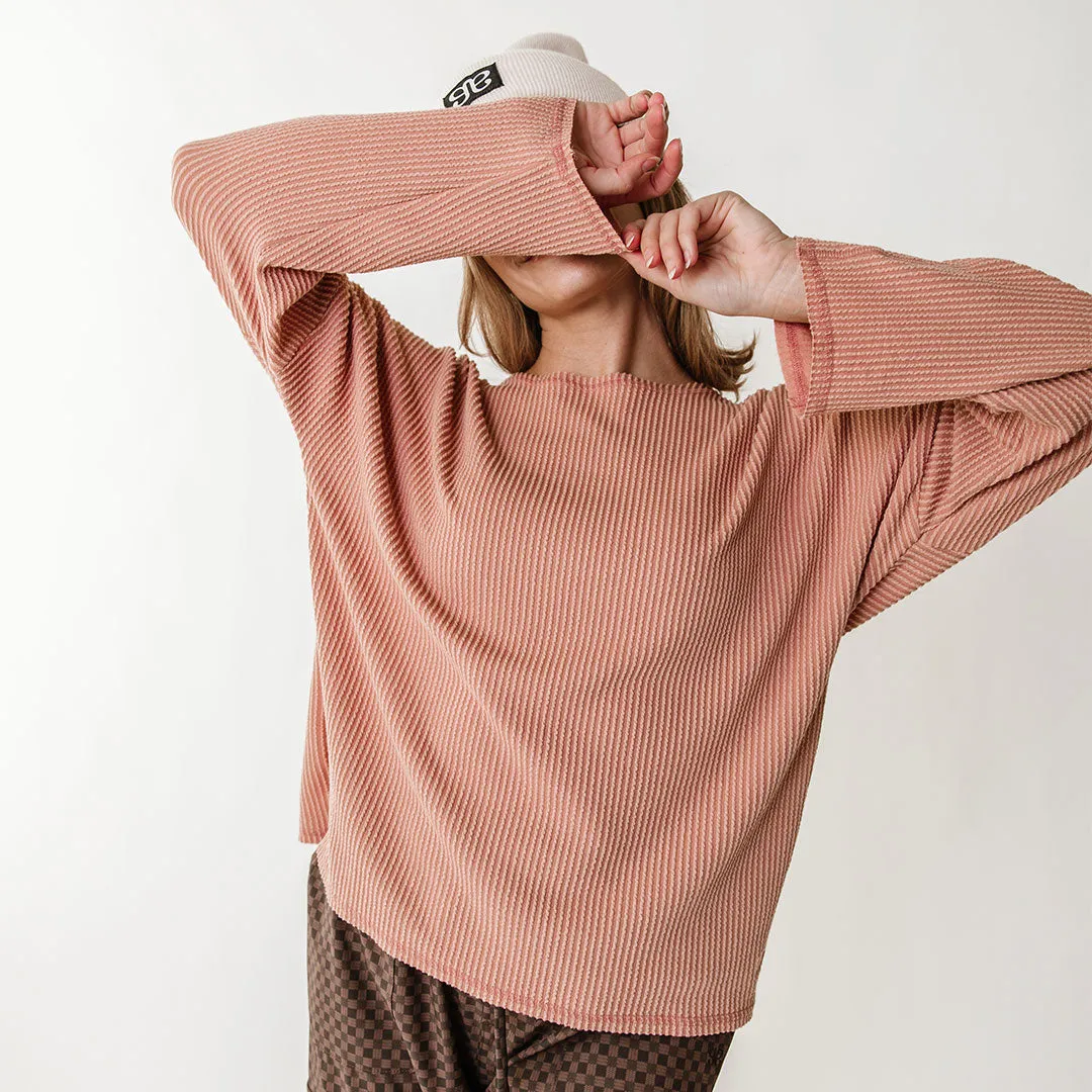 Sabrina Ribbed Pullover, Dusty Rose