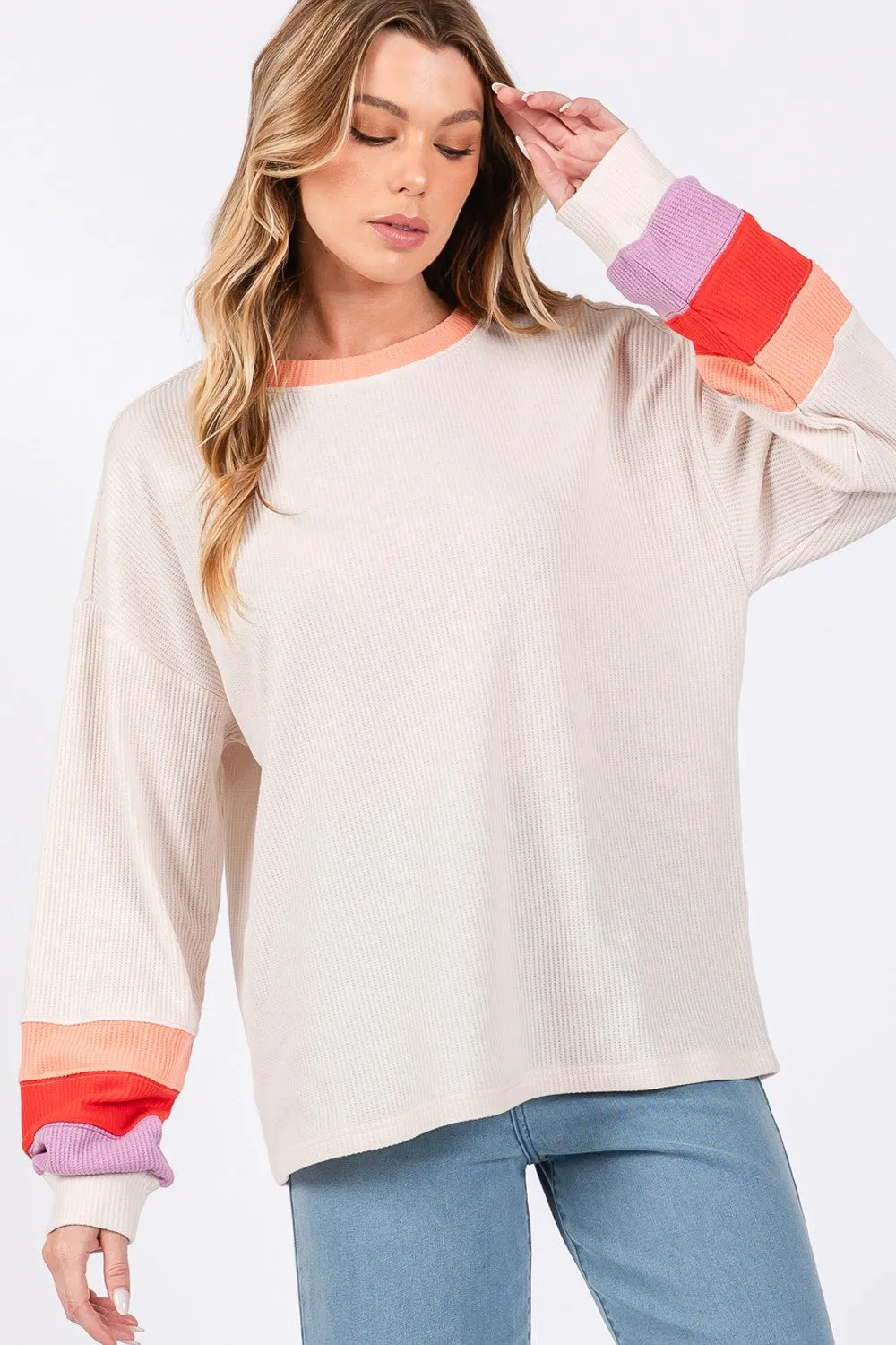 SAGE   FIG Color Block Waffle Knit T-Shirt