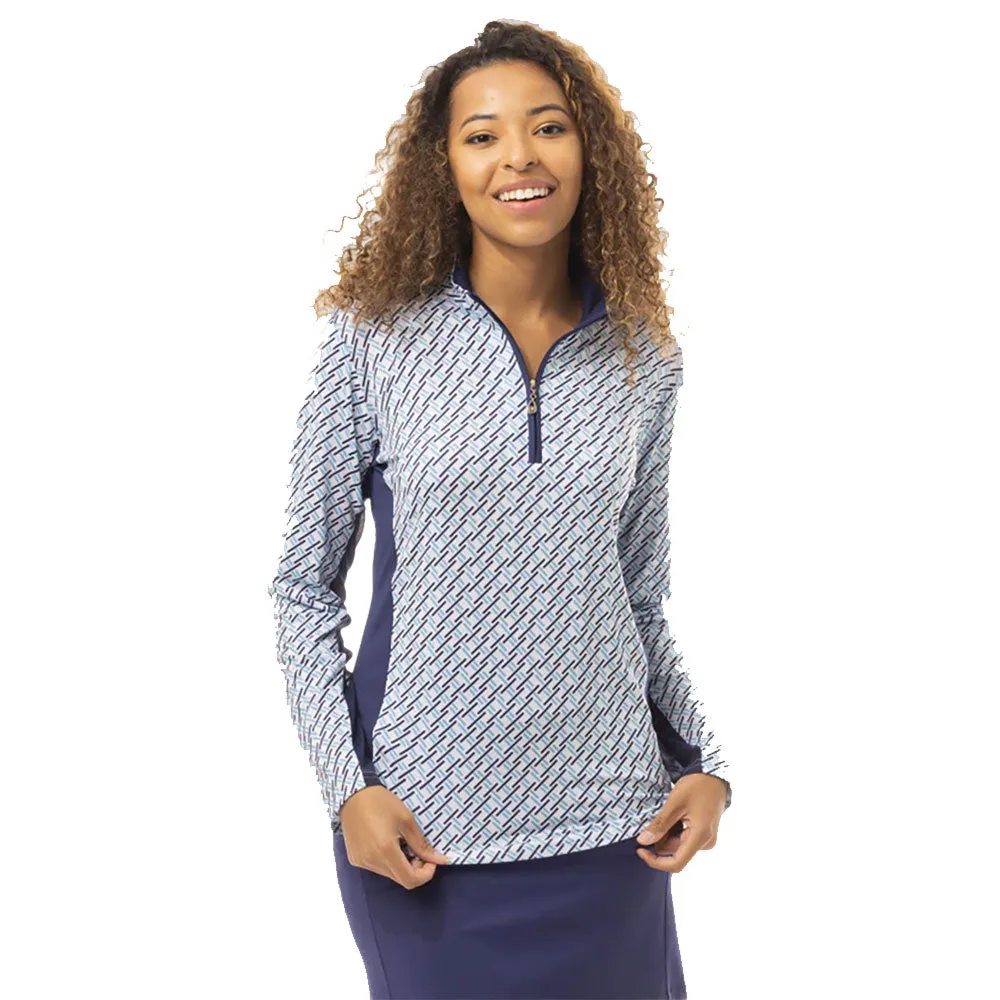 SanSoleil SolCool Long Sleeve Print Mock Neck Womens Golf Pullover