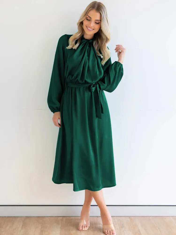 Satin Elegant French Dress Stylish Temperament Long Sleeve Skirt Banquet Dress Formal Occasion Dresses 2023 New Women Clothing