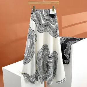 Satin Printed Slimming Mid-length Skirt