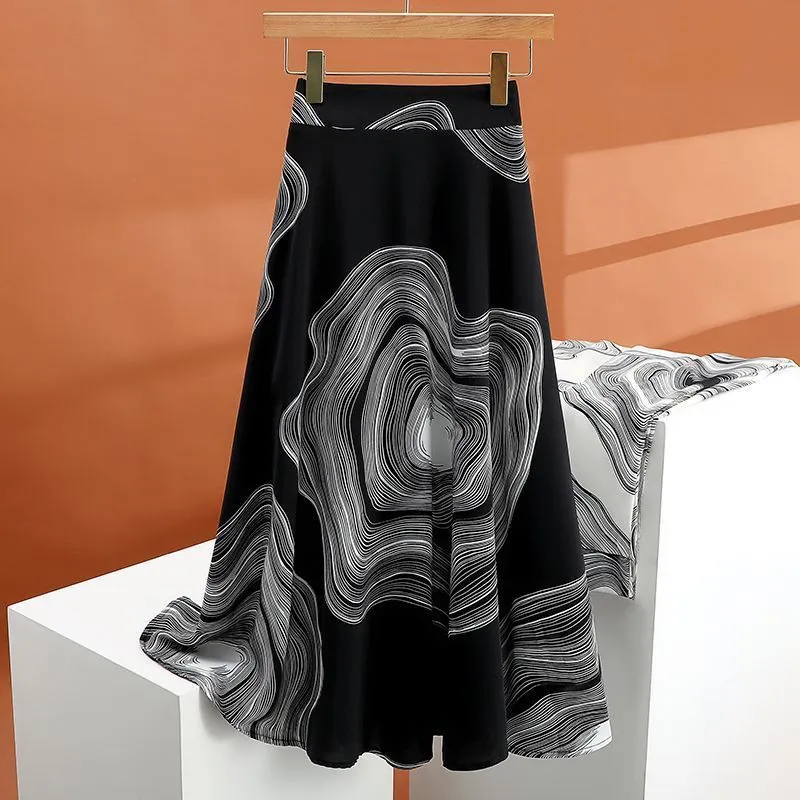 Satin Printed Slimming Mid-length Skirt