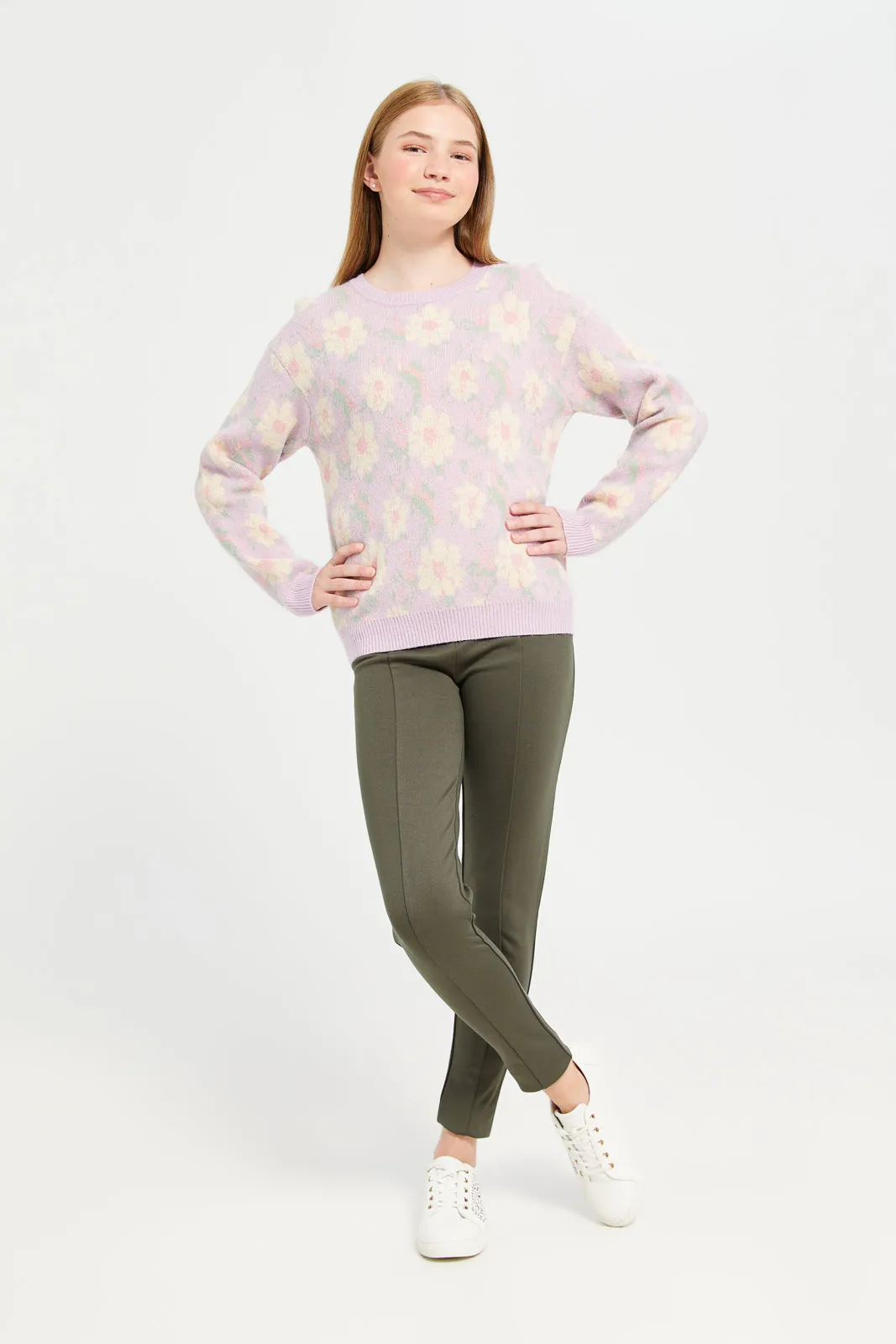 Senior Girls Floral Jacquard Pullover