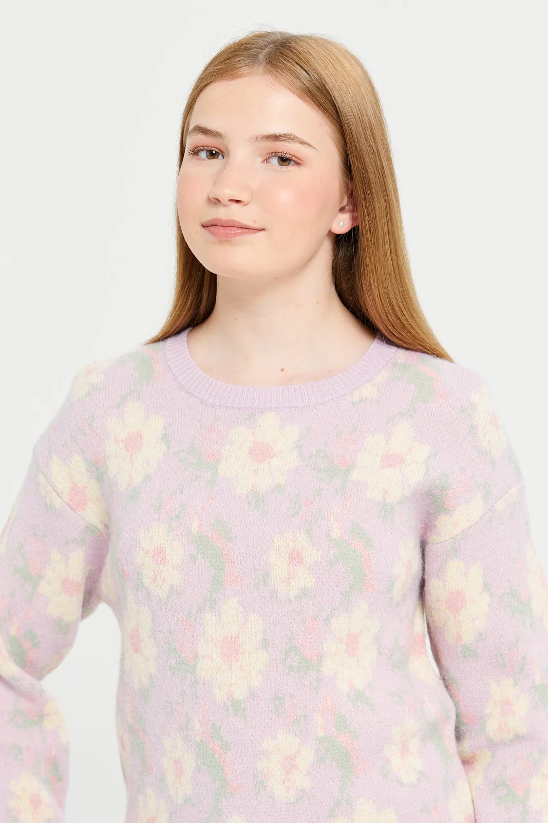 Senior Girls Floral Jacquard Pullover