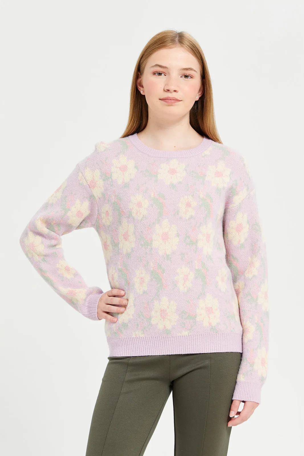 Senior Girls Floral Jacquard Pullover