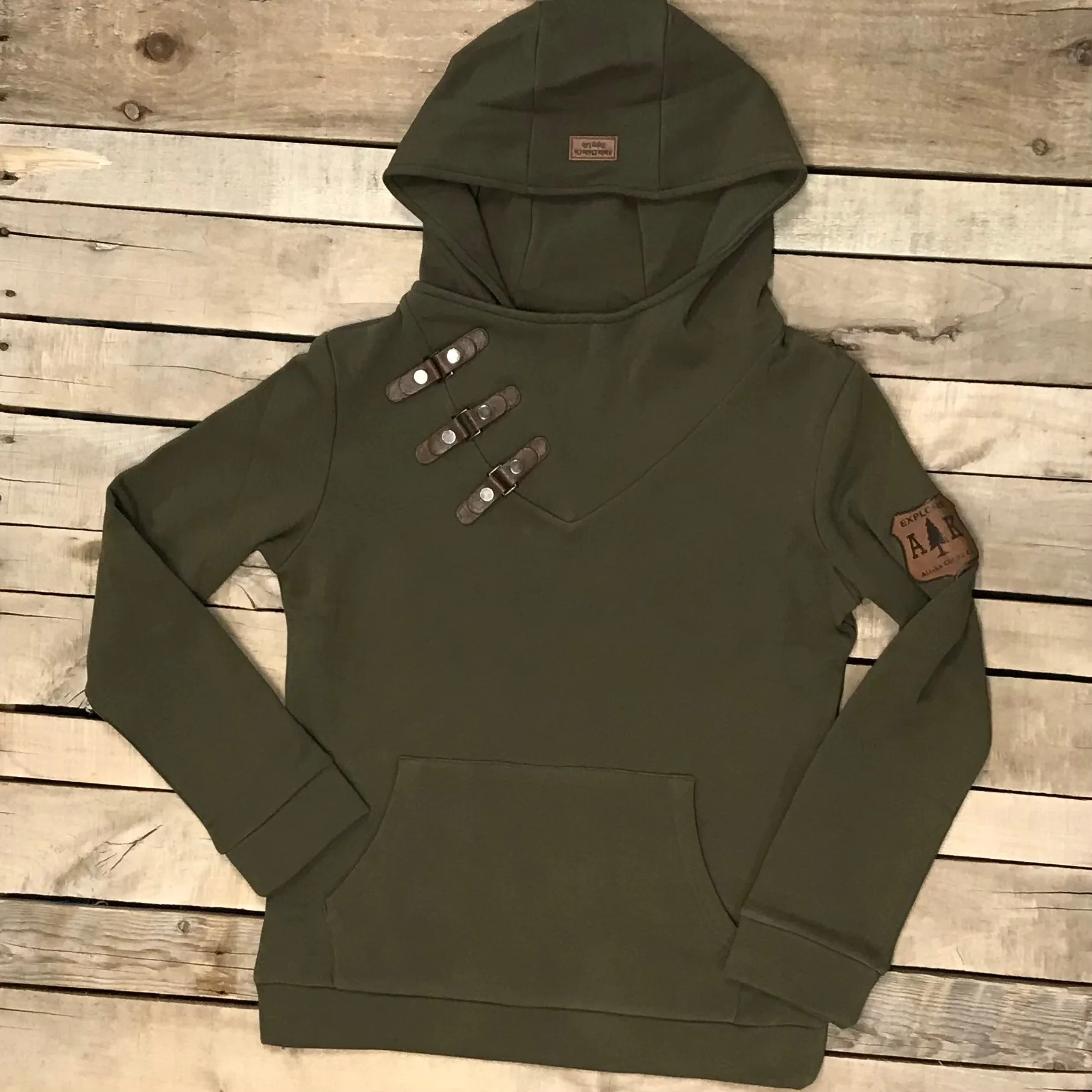 Side Leather Snap Hoodie