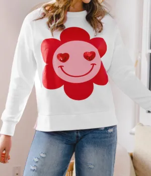 Smiley Flower Oversized Pullover