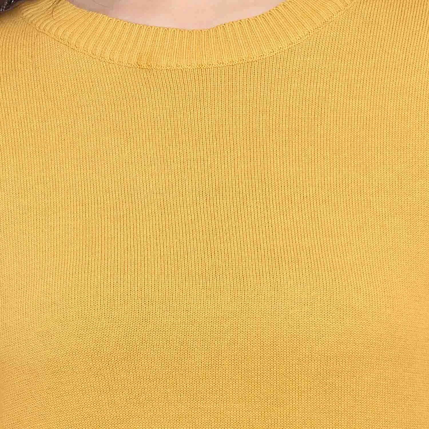 Solid Mustard Yellow Casual Women Cotton Pullover 