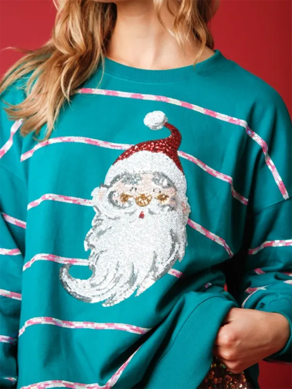 Sparkle Santa Holiday Top Sequined Sweatshirt