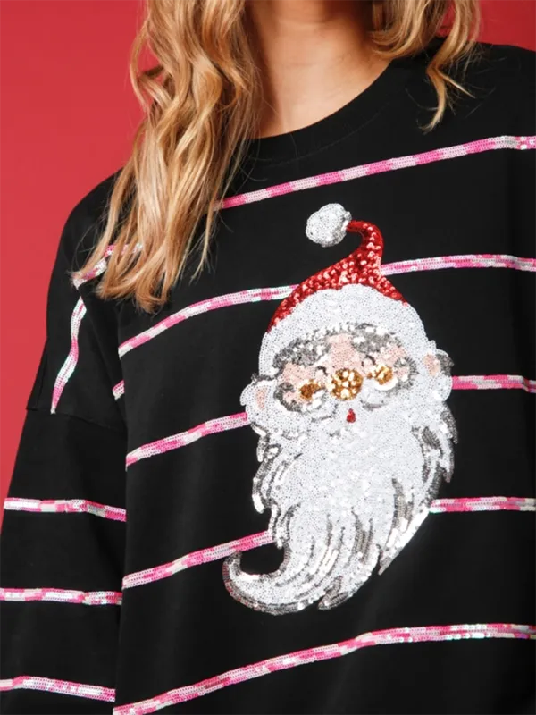 Sparkle Santa Holiday Top Sequined Sweatshirt