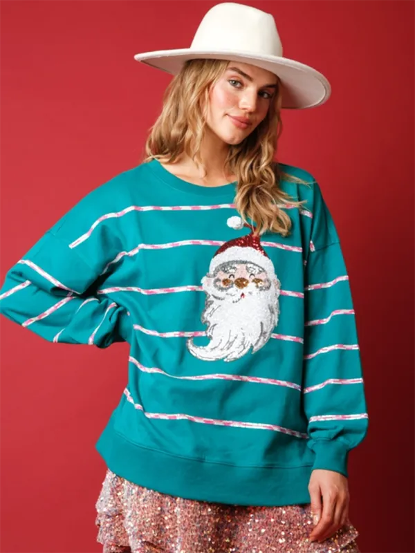 Sparkle Santa Holiday Top Sequined Sweatshirt