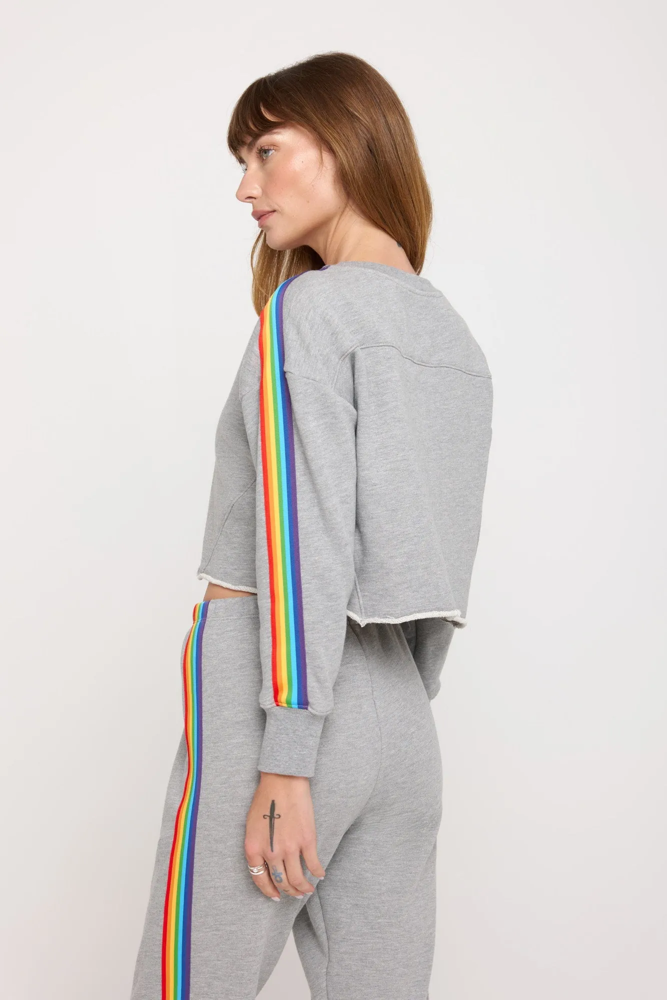 SPIRITUAL GANGSTER RAINBOW CROPPED PULLOVER HEATHER ASH