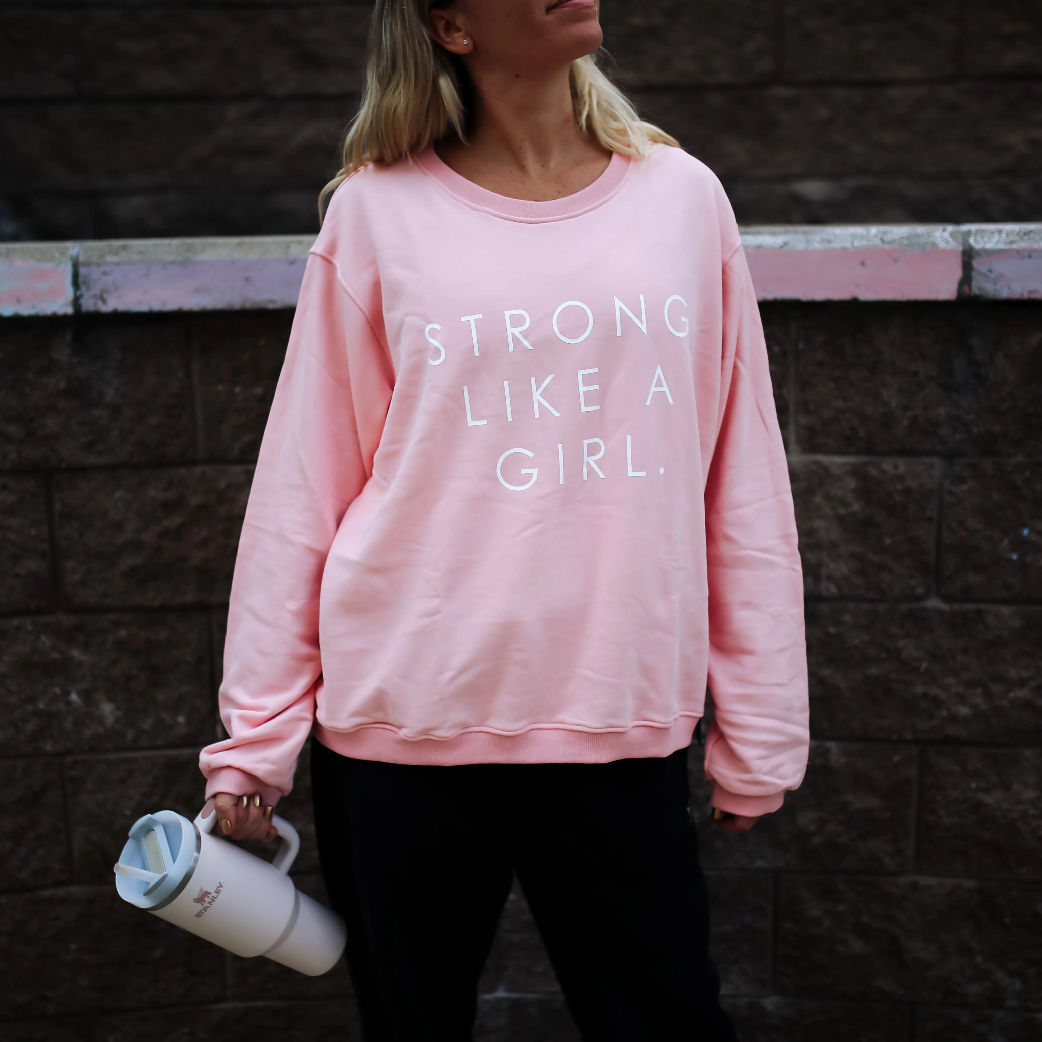 STRONG LIKE A GIRL | BABY PINK | Drop Shoulder Oversized Pullover | ADULT