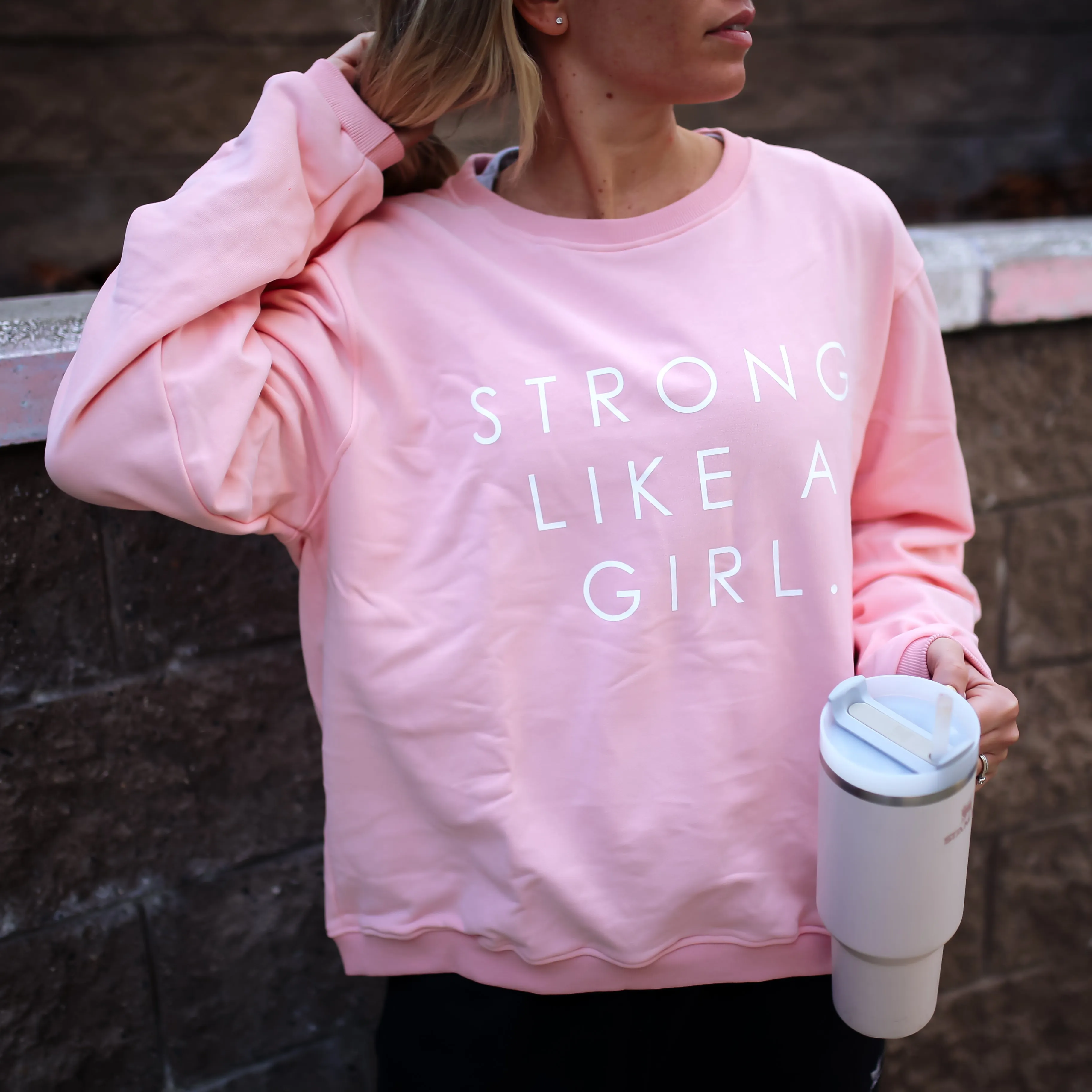 STRONG LIKE A GIRL | BABY PINK | Drop Shoulder Oversized Pullover | ADULT