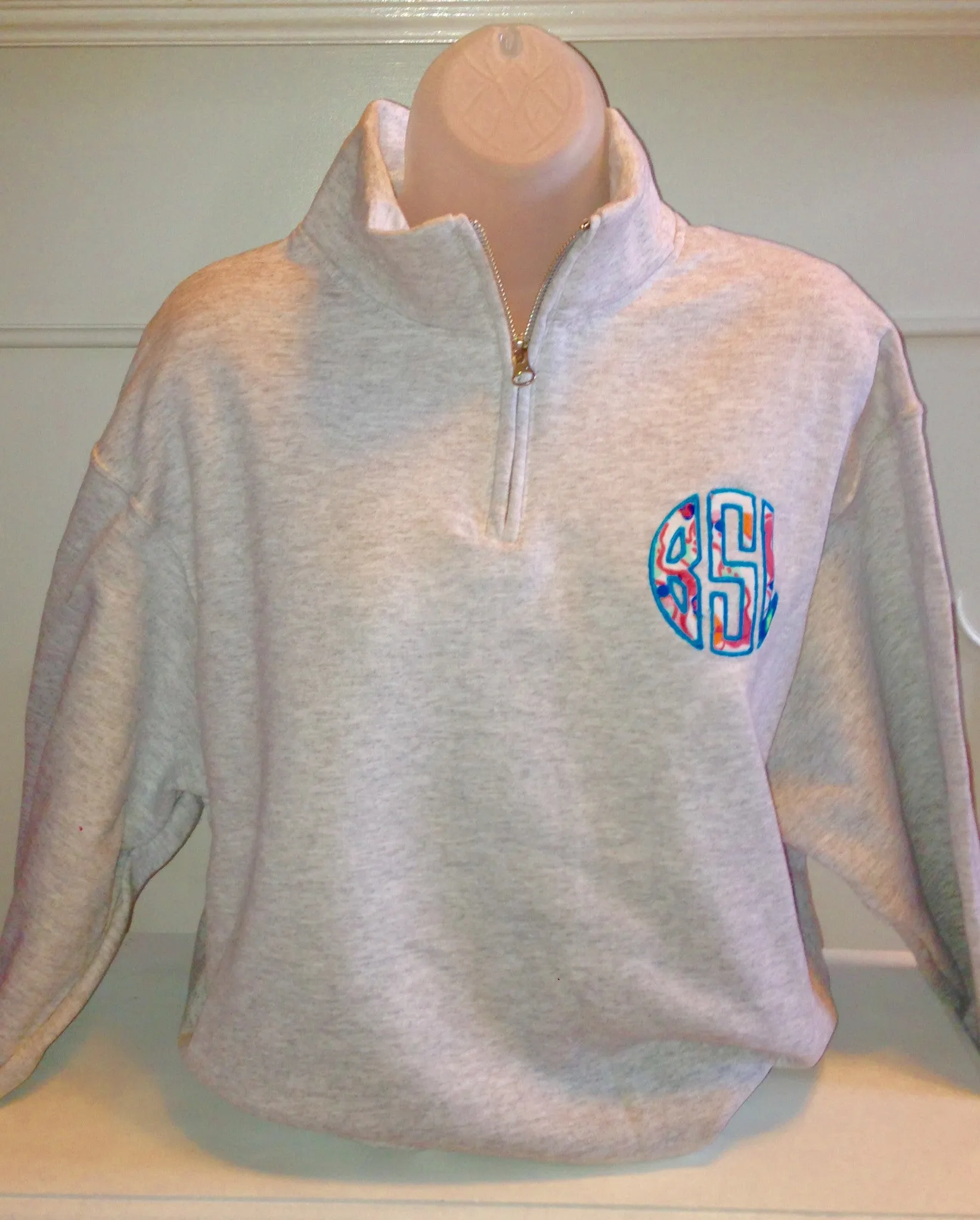 Sweatshirt - Fleece 1/4 Zip Pullover with Appliqué Monogram