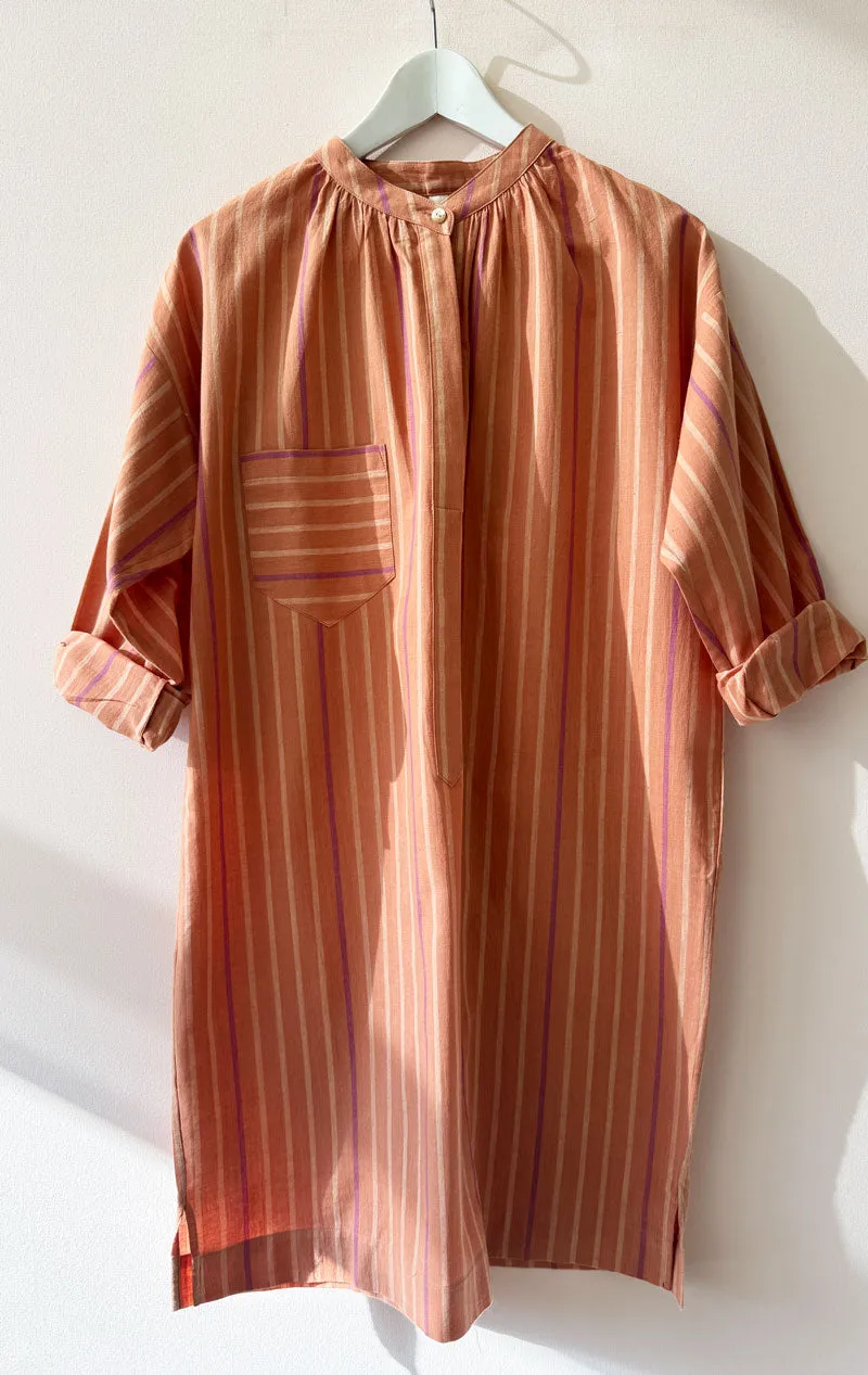 terracotta striped long sleeve button tunic