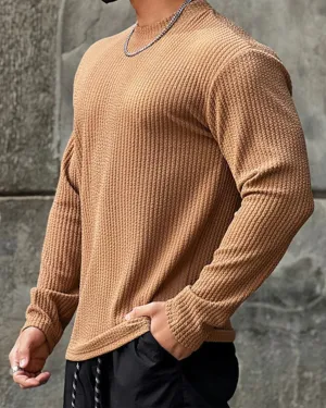 Texture Grid Crewneck Pullover Long Sleeve Shirt