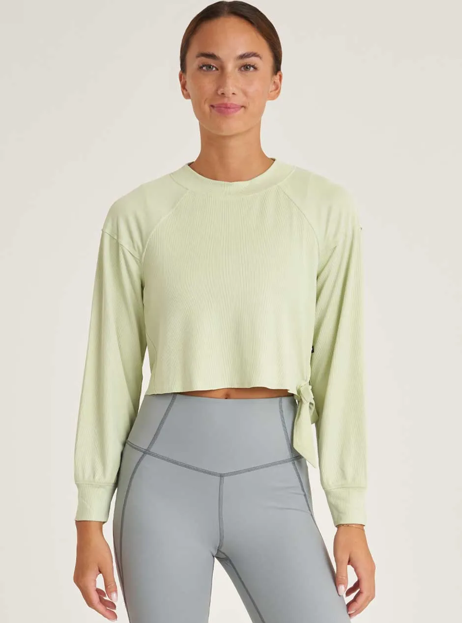 Thrive Société Women's Cropped Tie Long Sleeve Pullover - Matcha Green