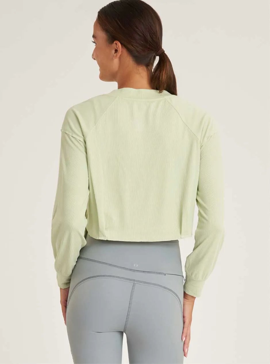 Thrive Société Women's Cropped Tie Long Sleeve Pullover - Matcha Green