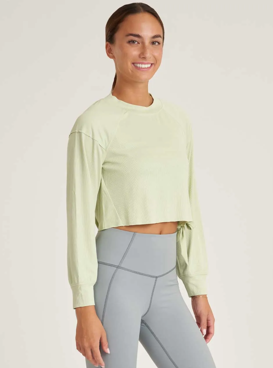 Thrive Société Women's Cropped Tie Long Sleeve Pullover - Matcha Green