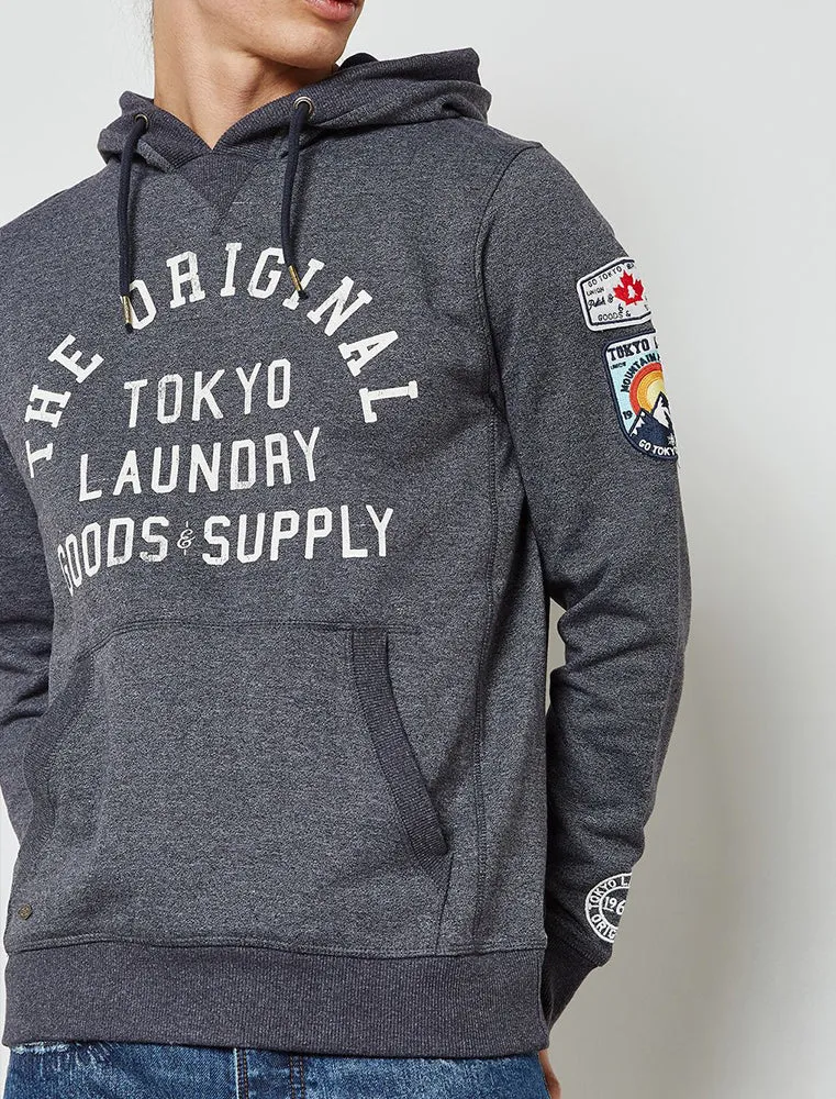 Timberfield Pullover Hoodie With Patches In Dark Navy - Tokyo Laundry