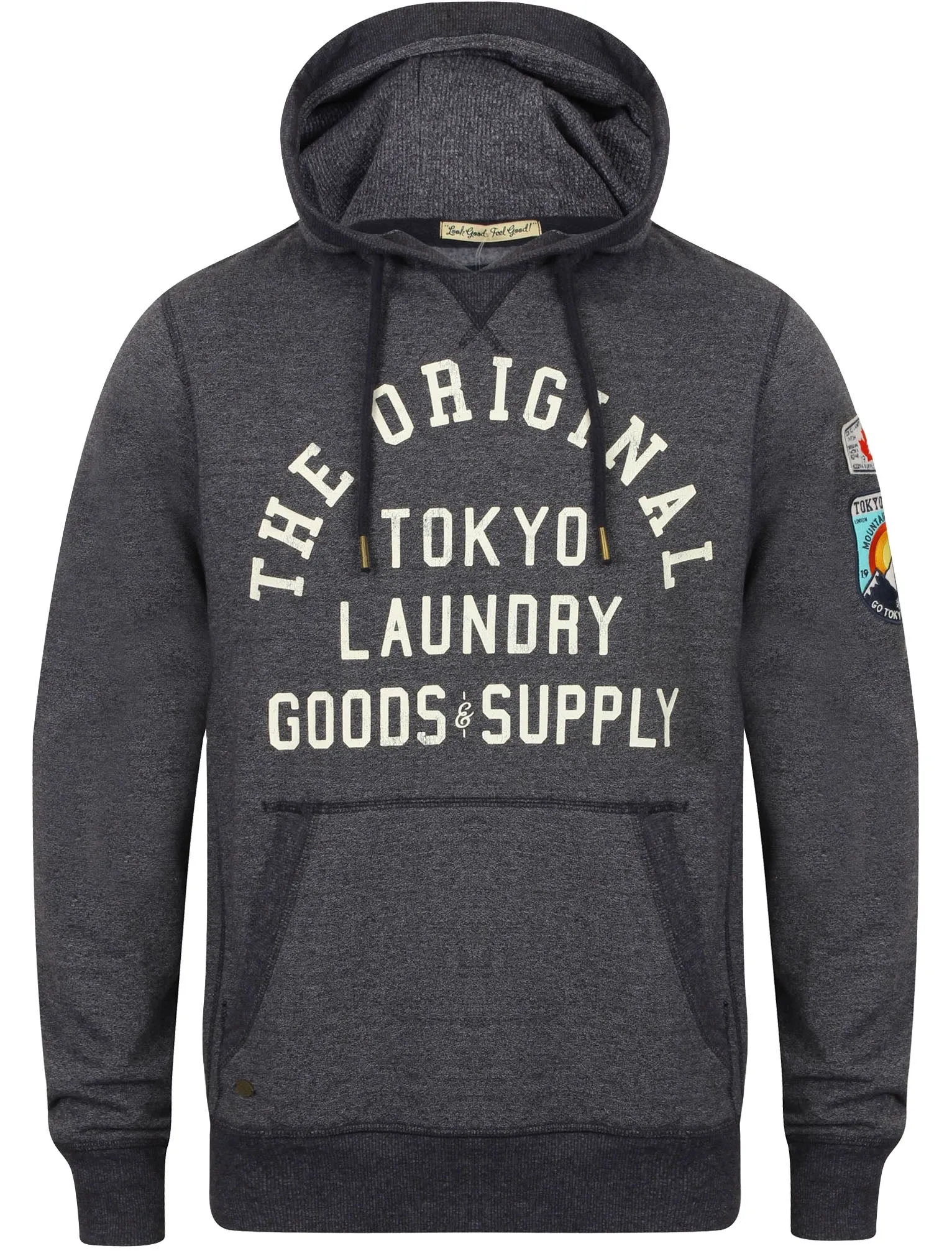 Timberfield Pullover Hoodie With Patches In Dark Navy - Tokyo Laundry