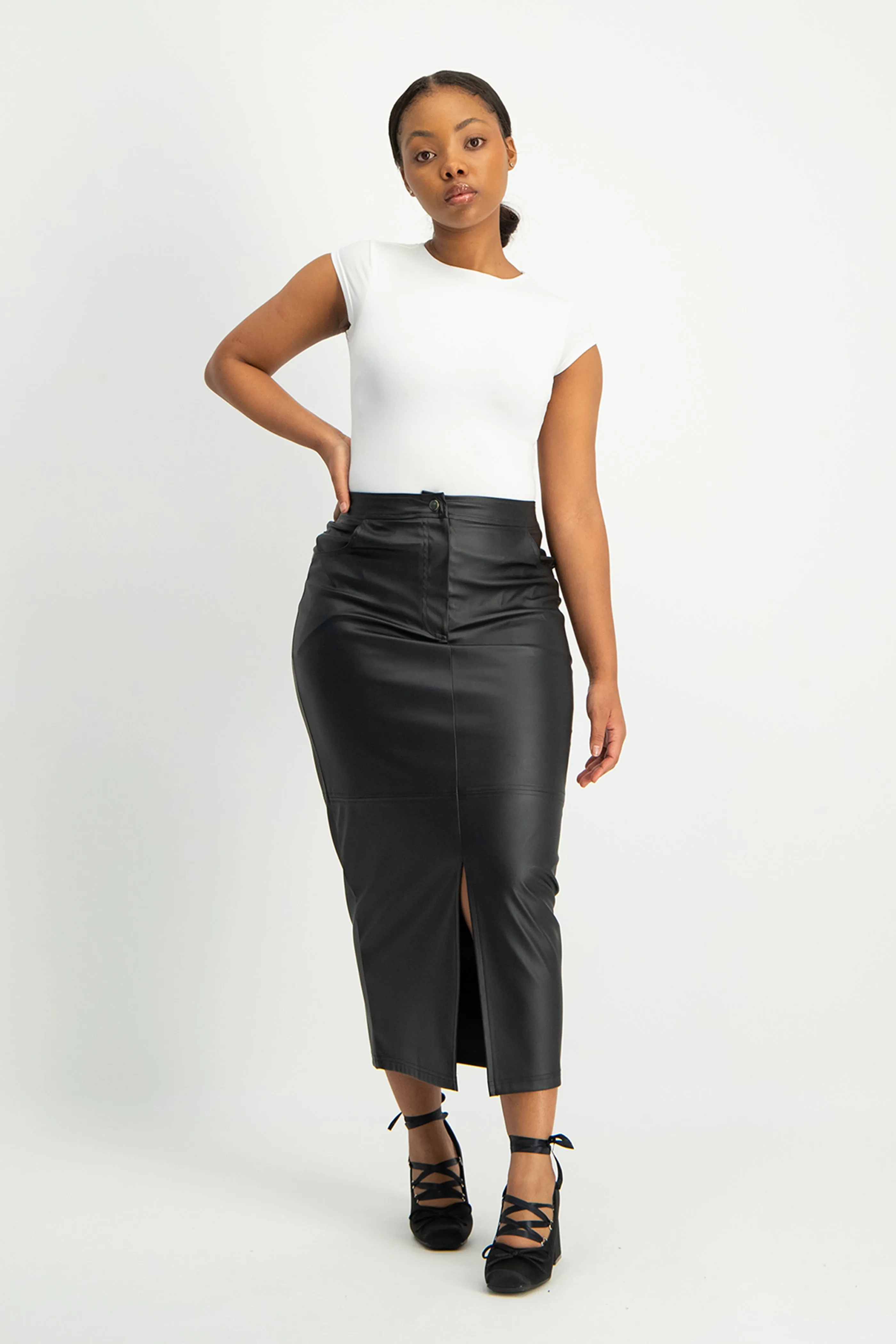 Tori Faux Leather Skirt - Black