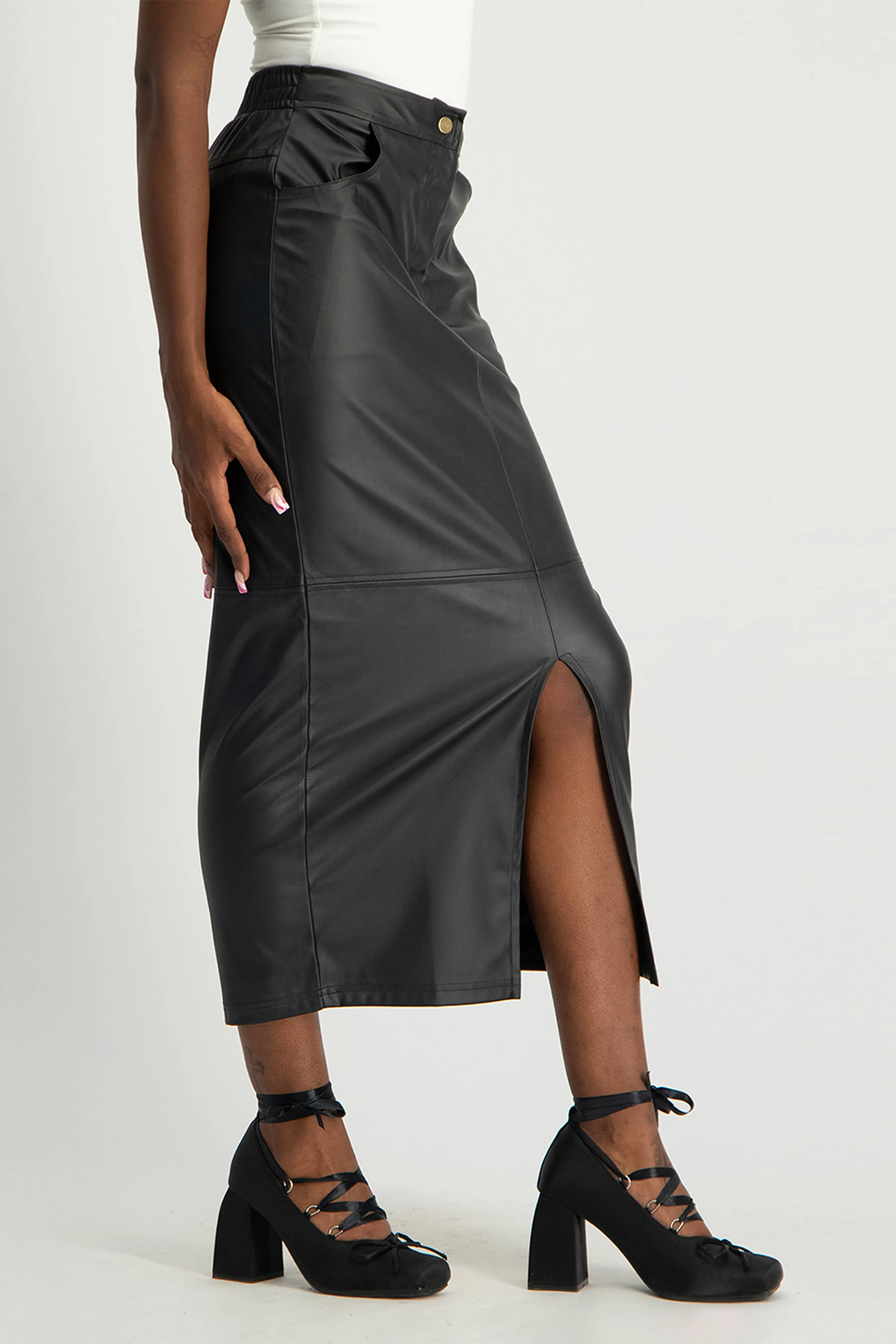 Tori Faux Leather Skirt - Black