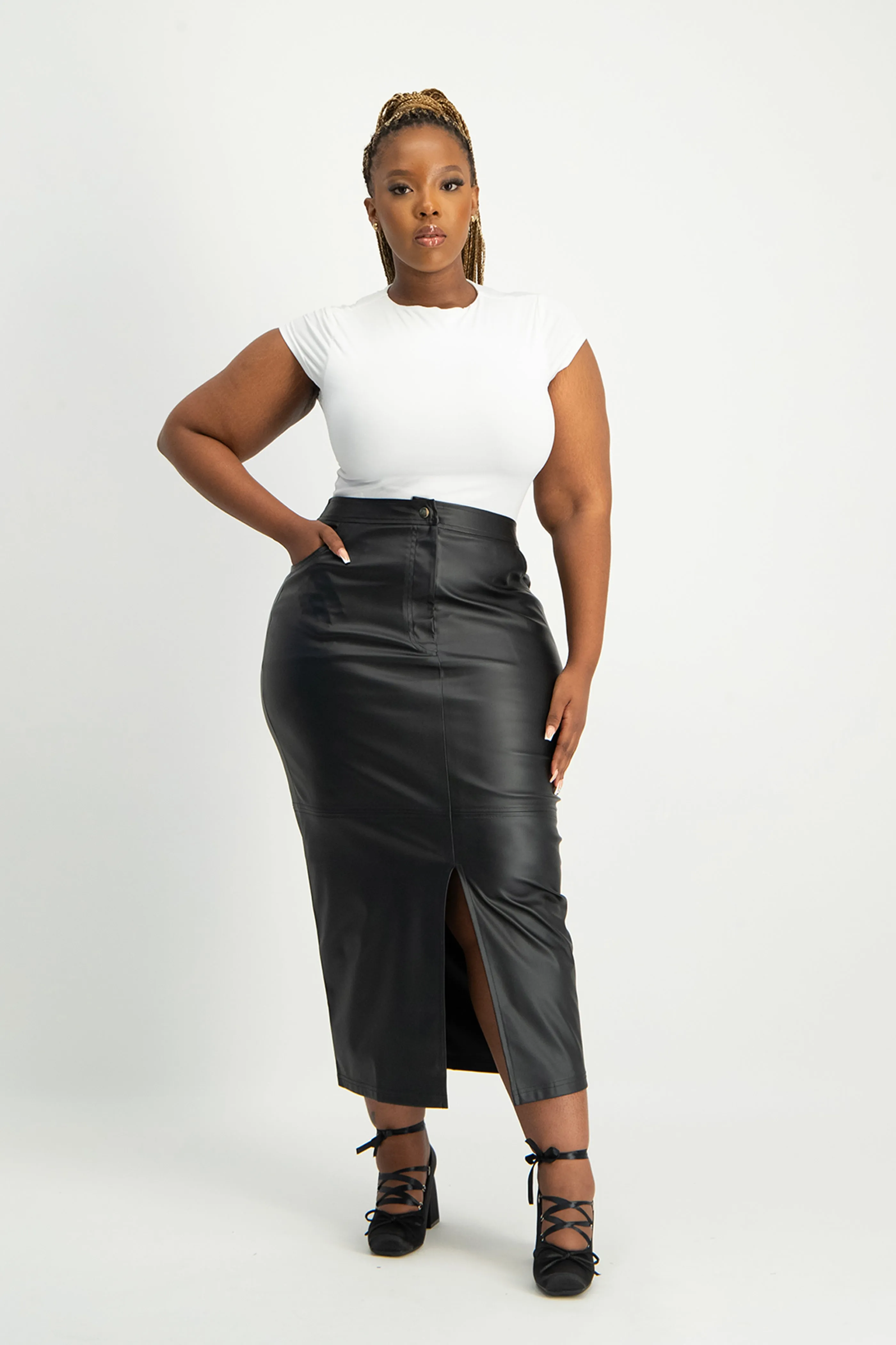 Tori Faux Leather Skirt - Black