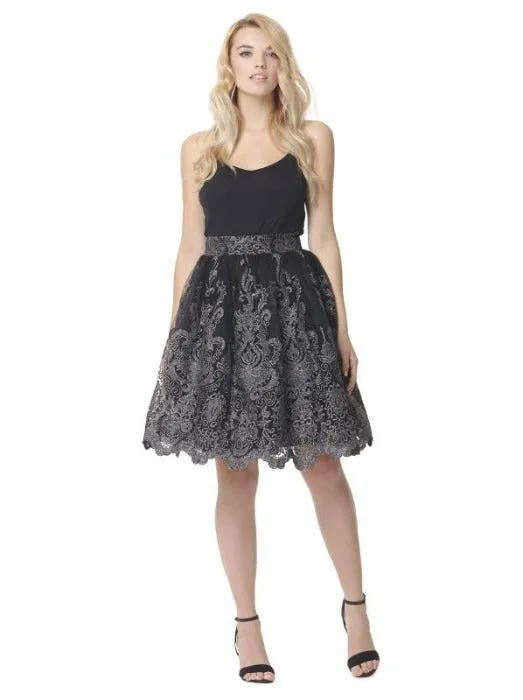 US 10 - Black Baroque Style Midi Skirt