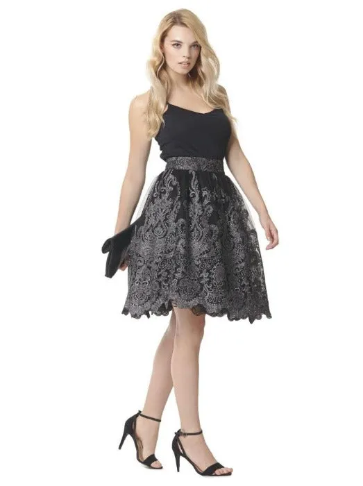 US 10 - Black Baroque Style Midi Skirt