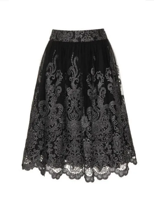 US 10 - Black Baroque Style Midi Skirt