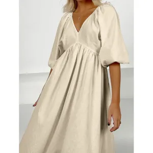 V-neck Half-sleeve Hollow Pullover Long Dress