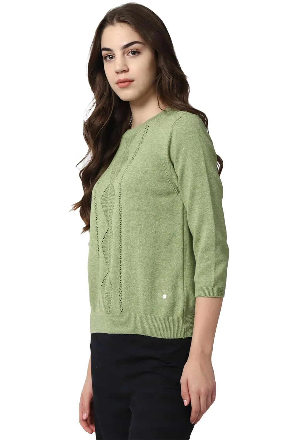 Van Heusen Women's Cotton Casual Sweater (VWSWURGFK89240_Green