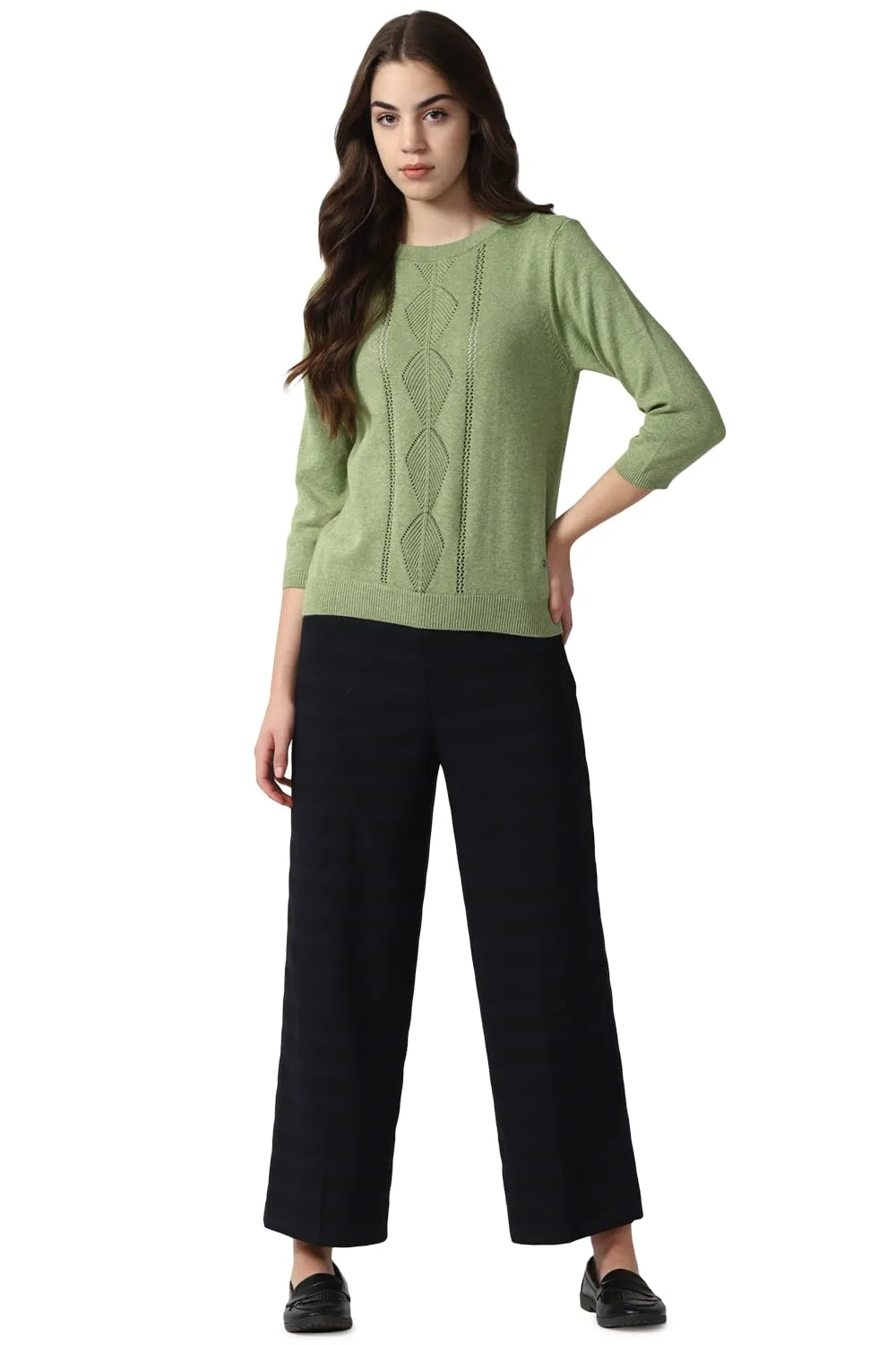 Van Heusen Women's Cotton Casual Sweater (VWSWURGFK89240_Green