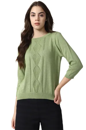 Van Heusen Women's Cotton Casual Sweater (VWSWURGFK89240_Green