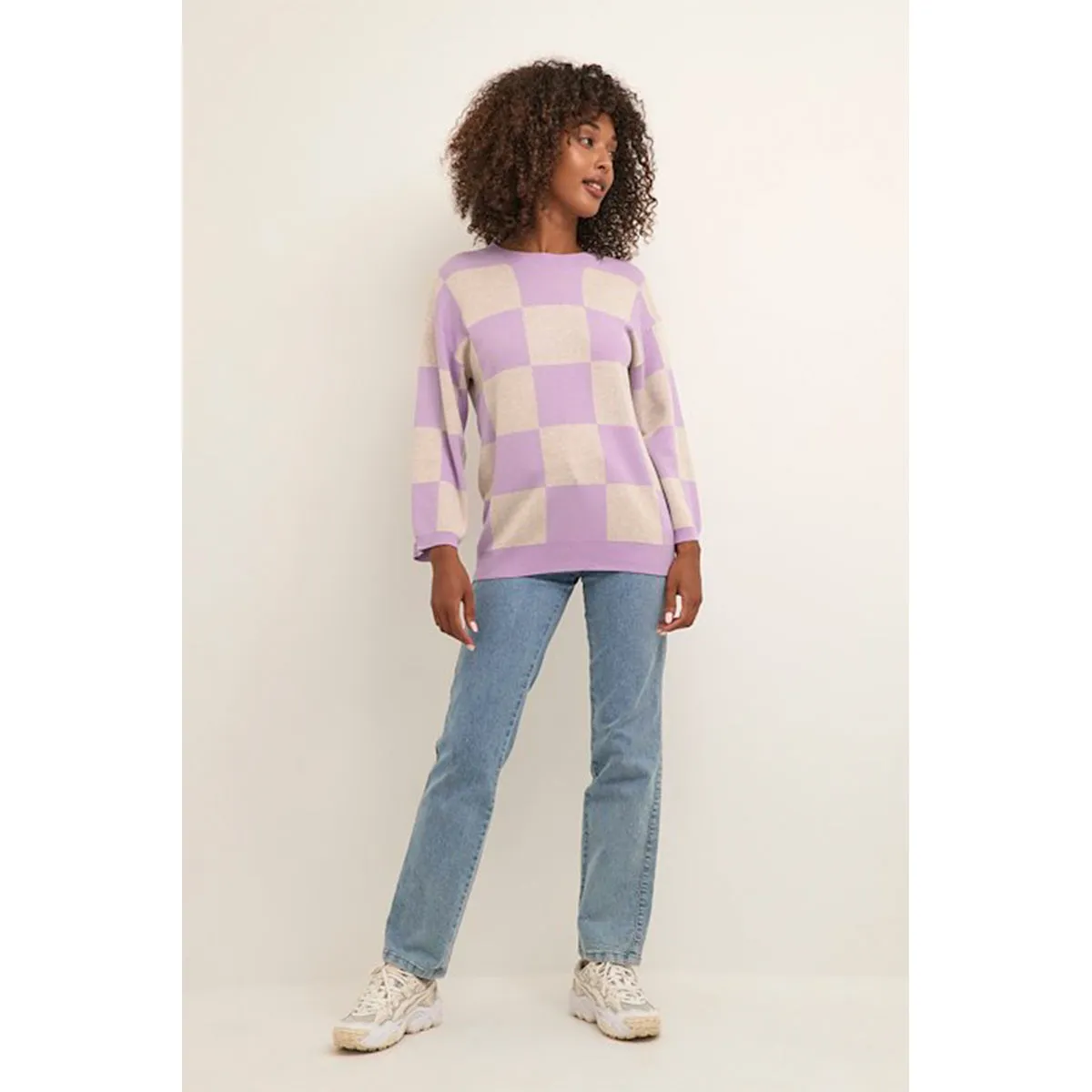 Vanja knit pullover lupine/sand melange check