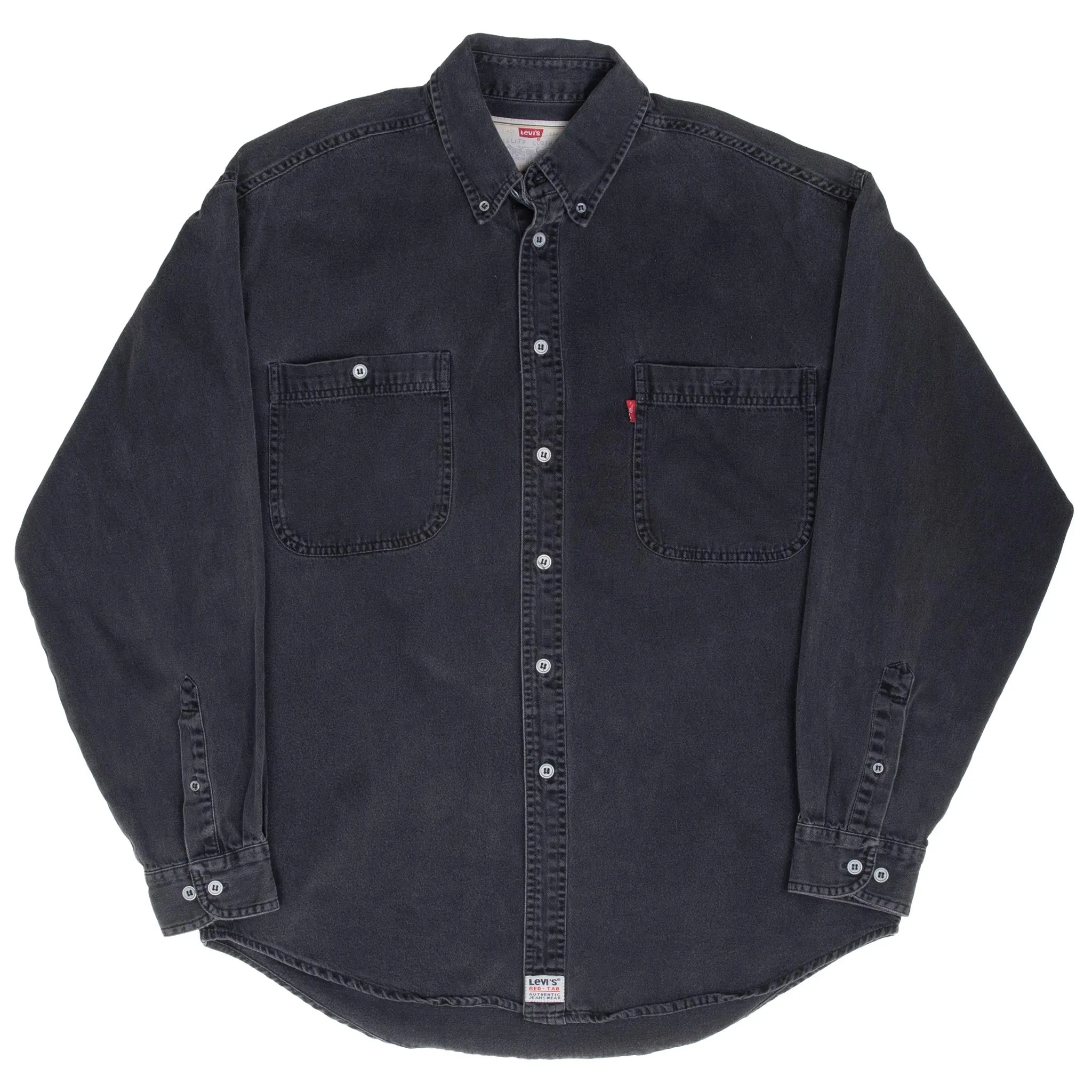 VINTAGE LEVIS RED TAB DENIM BLACK POCKET SHIRT 1990S LARGE