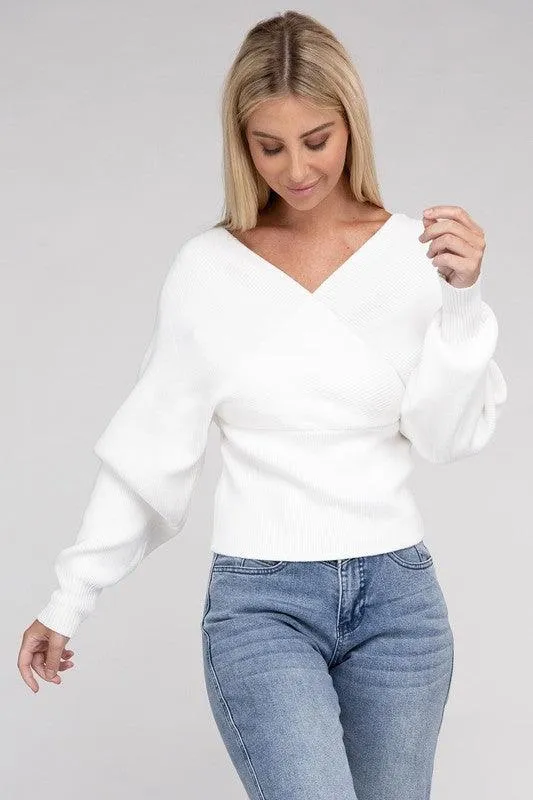 Viscose Cross Wrap Pullover Sweater