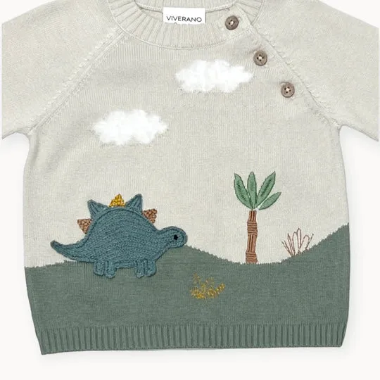 Viverano Dino Applique Button Baby Pullover Sweater