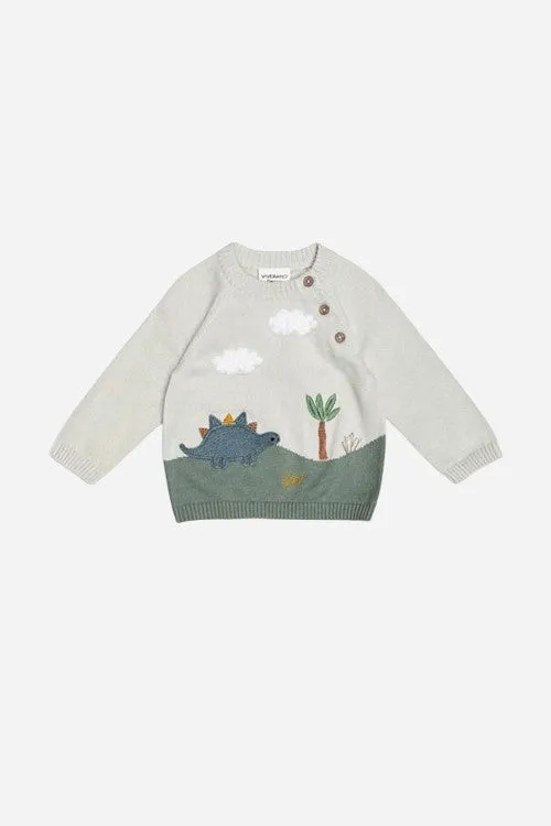 Viverano Dino Applique Button Baby Pullover Sweater