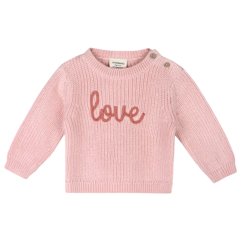 Viverano Organics Love Embroidered Chunky Knit Pullover Sweater