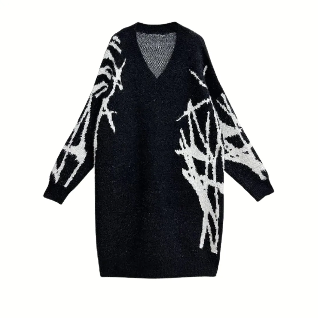 Warm Oversized Knitted Pullover with Deep V-Neckline