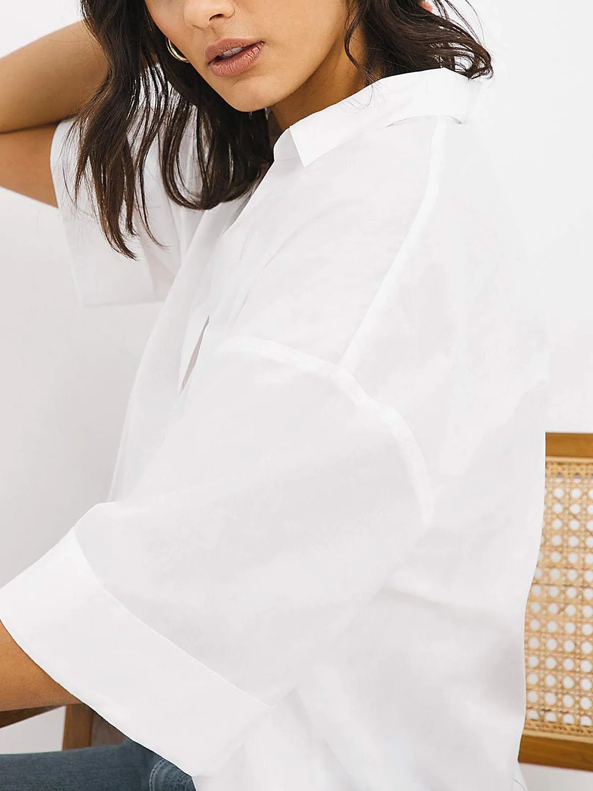 White Oversized Short Sleeve Blouse