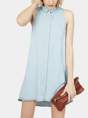 Wholesale Denim Lapel Collar Sleeveless Shirt Dress