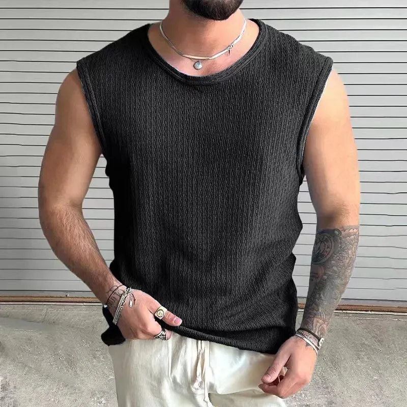 Wiaofellas  -  Men Summer Sleeveless O-Neck Knit Tank Top Pullover Tee Male Clothing Casual Short Sleeve Fashion Solid Breathable Vest For Male